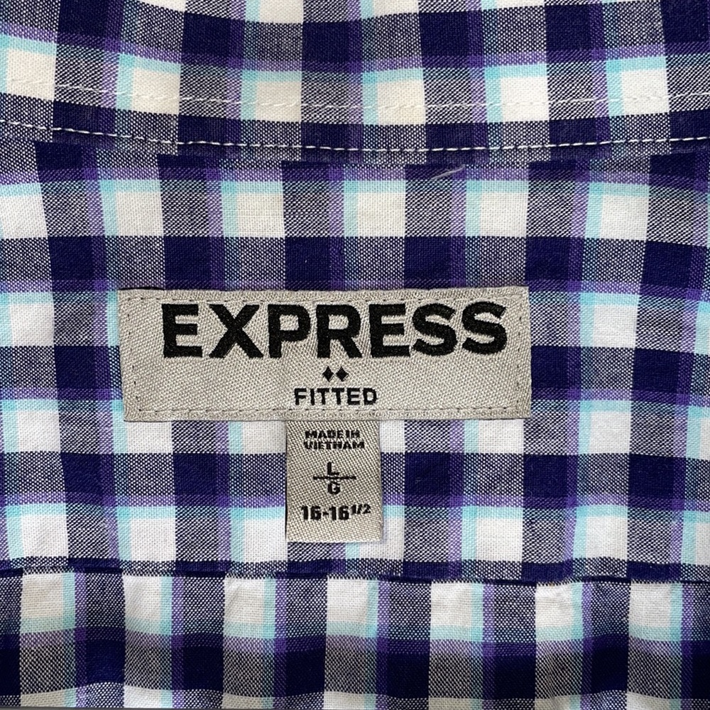 Express Fitted Dress Shirt - gingham purple blue and white